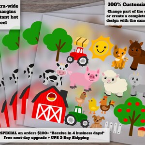 Farm Animal Set - Cute Barn, Farmyard Animals - Cow, Horse, Sheep, Chicken, Tractor - Heat Transfer, Ready to Press, DTF