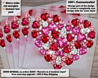 Glitter Diamond Valentine Heart DTF Heat Transfer Sparkling Rhinestone Design for Shirts