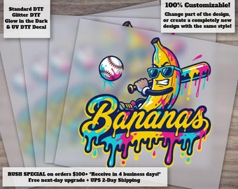 Funny Banana Baseball Heat Transfer for Shirt Lovers School Mascot Design