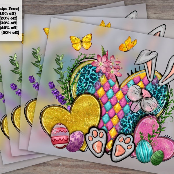 DTF Easter Heart Heat Transfer, Western Easter Love Press - Ideal for Sublimate Devices, DTF Happy Easter Day, Reliable and Quick Press