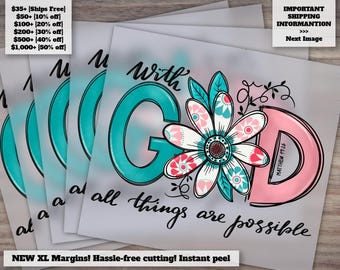 Christian Faith Sunflower Design - &#39;With God All Things Are Possible&#39; | Western Heat Transfer, Ready to Press DTF - Inspirational Quote