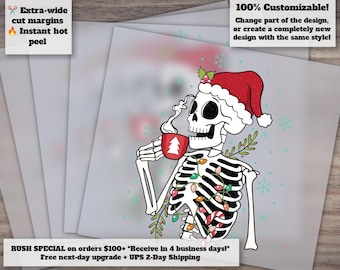 Festive Skeleton Coffee Design | Christmas Skeleton Art | Ready to Press Heat Transfer | DTF Design for Holiday Lovers