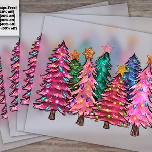 Christmas Tree Light Design - Merry Christmas and Happy Holidays, Ready to Press Heat Transfer for DTF