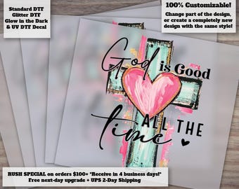 God Is Good All The Time Hand Drawn Cross Watercolor Heat Transfer