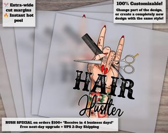 Hair Stylist Hand Drawn Design, Ready to Press for Heat Transfer, DTF, Downloadable, Hair Hustler Art