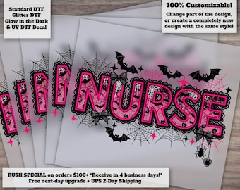 Pink Nurse Halloween : Girly Coquette Bow Lace Spiderweb Design DTF Transfer Ready to Press