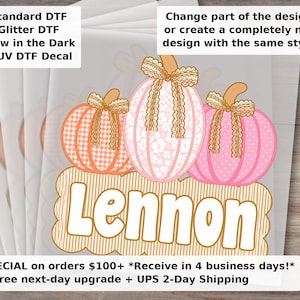 Custom Preppy Pumpkin Name | Floral Autumn () DTF Transfer Ready to Press