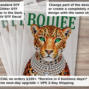 Boujee Leopard Cheetah DTF Transfer - Rhinestone Diamond Necklace Luxury Wild Cat Glam Ready to Press