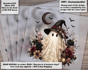 Transferencia térmica Dark Coquette Ghost DTF - Fantasma gótico vintage de encaje para Halloween, lista para planchar, para camisetas y prendas de vestir.