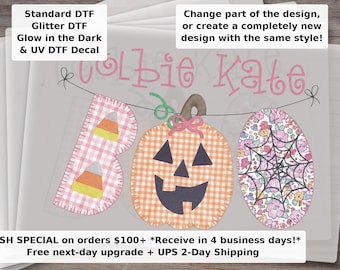 Halloween BOO Bunting DTF Transfer | Faux Applique Pumpkin Girl Boy Ready to Press Heat Transfer