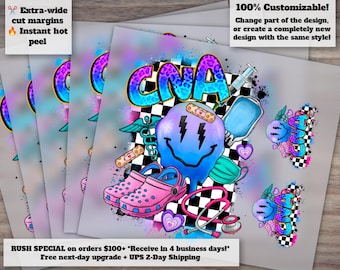 CNA Certified Nursing Assistant Smiley Face Design, Ready to Press Nurse Life Heat Transfer, DTF Pocket Nurse