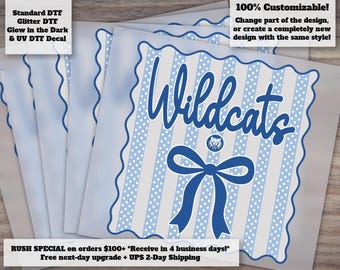 Custom Mascot | Custom School Name Mascot Polka Dot Coquette Bow DTF Transfer - Personalized Team Spirit Cheer Ready to Press Transfer