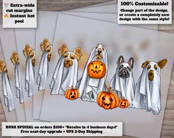 Happy Halloween Ghost Dog and Bad Witch Dog - Spooky Trick or Treat - Heat Transfer Ready, DTF - Ideal for Press