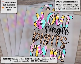 10th Birthday Girl Design - Peace Out Single Digits - Ready to Press Heat Transfer - DTF Girl Birthday Theme