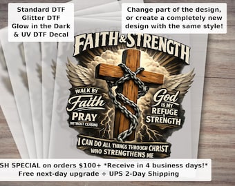 Faith and Strength Cross DTF Transfer - Ready to Press Christian Affirmation Iron On Transfer