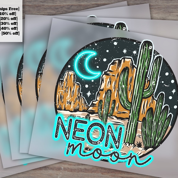 Neon Moon Southern Country Shirt Design - Retro Desert Heat Transfer, DTF, Ready to Press