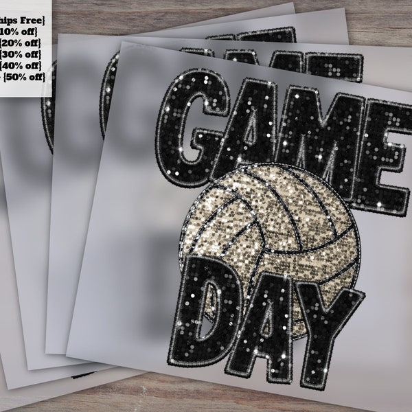 Volleyball Game Day Graphic, Faux Glitter and Sequin Design, Feminine Volleyball Press, Heat Transfer for DTF, Apparel Decoration