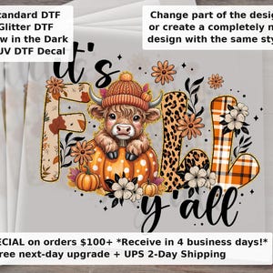 It's Fall Y'all Highland Cow DTF Transfer | Thanksgiving Cow Pumpkin Plaid Cozy Autumn Ready to Press