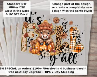 It's Fall Y'all Highland Cow DTF Transfer | Thanksgiving Cow Pumpkin Plaid Cozy Autumn Ready to Press