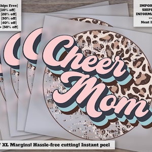 Pastel Cheetah Cheer Mom DTF Hot Peel Transfers, Trendy Cheer Mama Designs, Ready to Press Heat Transfers, Stylish Cheer Mom Prints