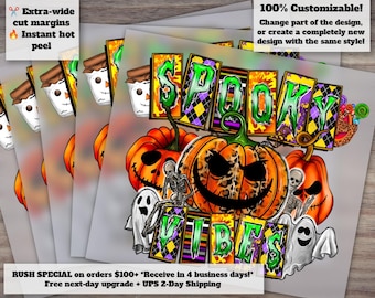 Halloween Heat Transfer Designs, Ready to Press, Witch, Pumpkin, Spooky Vibes, DTF Halloween Theme