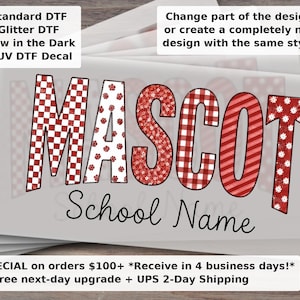 Custom Mascot | Custom School Name DTF Transfer - Personalized Sports Team Teacher School Spirit Cheer Mascot Varsity Letters Game Day