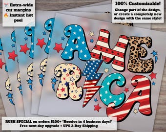 Retro America 4th of July DTF Print Transfers: Patriotic USA Flag Design For T-Shirt Screen Print Transfer & Sublimation
