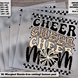 Cheer Mom DTF Transfers in Black and Cheetah Print - Ready-to-Press Hot Peel - Trendy Cheer Mama Heat Transfers