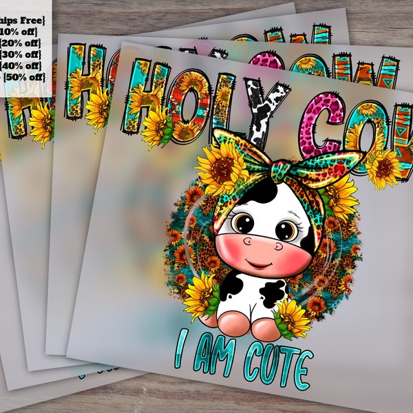 Cute Baby Cow Design, Funny Western Style, Leopard and Cowhide Pattern, Ready-to-Press, DTF Heat Transfer