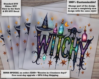 Whimsical Witchy Halloween DTF Transfer - Ready to Press Witch Vibes Iron On Transfer for Shirts Bags and More