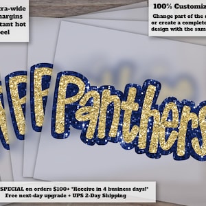 Panthers Football Glitter Sequins Hand Drawn Faux Appliqué Patch Ready to Press Heat Transfer DTF
