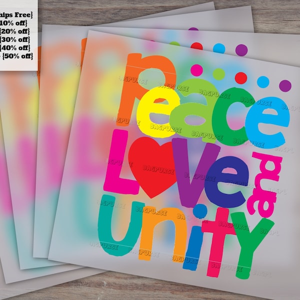 Anti-Bullying Message: Peace, Love and Unity Heat Transfer Design, Stop Bullying Ready-to-Press Art, DTF, Ideal for Heat Transfers