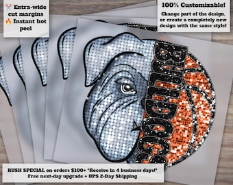 Bulldogs Basketball Glitter Design, Faux Embroidery Sequins, Ready-to-Press Heat Transfer, DTF, Ideal for Mascot Gear