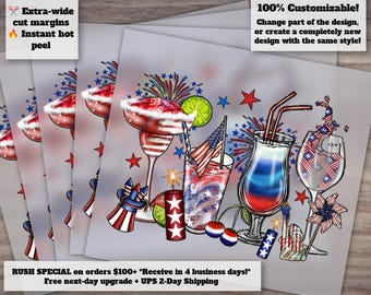 4th of July American Drinks Design, Freedom Wine with Flag, Red White Color, Ready for Heat Transfer or DTF, Press Ready