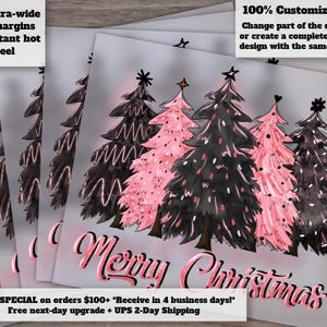 Pink Merry Christmas Design - Ready to Press, Heat Transfer, DTF - Festive Holiday and Pink Christmas Tree Design