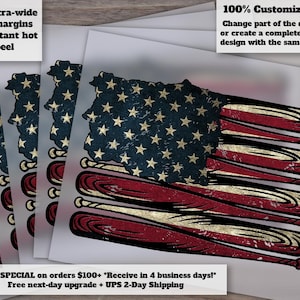 American Baseball Flag Design, Baseball Bat Ready-to-Press, Heat Transfer, DTF, Unique Sports Designs
