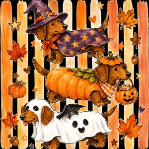Halloween Dachshund DTF Transfer, Cute Wiener Dog Spooky Season Doxie Shirt Design, Ready to Press Heat Transfer image 4
