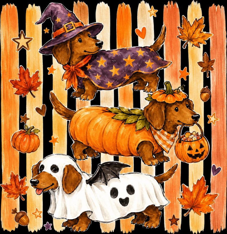 Halloween Dachshund DTF Transfer, Cute Wiener Dog Spooky Season Doxie Shirt Design, Ready to Press Heat Transfer image 4
