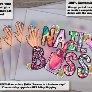 Nail Boss Art, Nail Technician Design, Ready-to-Press Heat Transfer, DTF, Nail Art Sublimation, Press-Ready Designs image 1