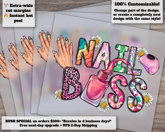Nail Boss Art, Nail Technician Design, Ready-to-Press Heat Transfer, DTF, Nail Art Sublimation, Press-Ready Designs