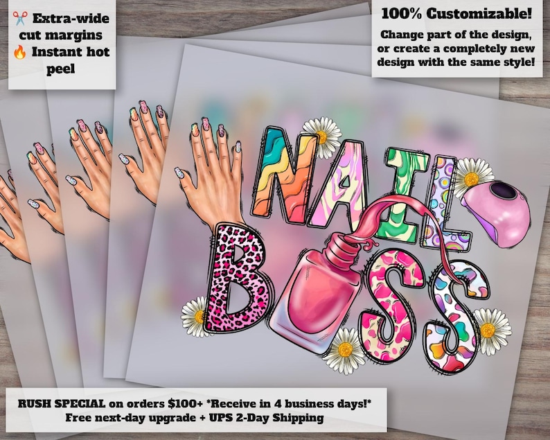 Nail Boss Art, Nail Technician Design, Ready-to-Press Heat Transfer, DTF, Nail Art Sublimation, Press-Ready Designs image 1