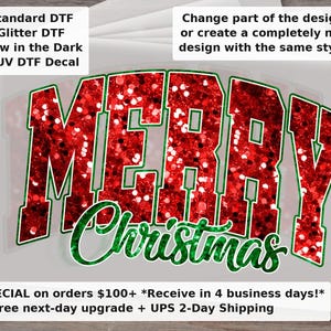 Red Faux Sequin Merry Christmas DTF Transfer | Retro Christmas Tree Cake Glitter Ready to Press Heat Transfer