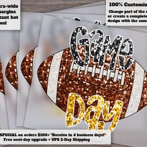 Black and Gold Faux Sequin Football Game Day Heat Transfer Ready-to-Press DTF