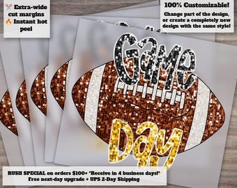 Black and Gold Faux Sequin Football Game Day Heat Transfer Ready-to-Press DTF