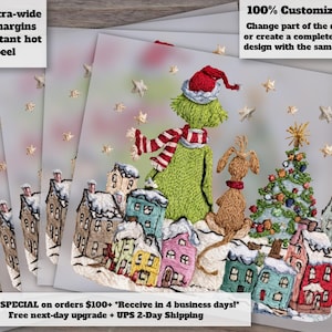 Cozy Christmas Town Heat Transfer Faux Yarn Embroidery Style Holiday Scene