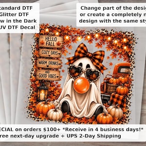 Fall Ghost and Pumpkin Ready to Press DTF Transfer - Spooky Autumn Hello Fall Ghost Halloween Shirt Transfer
