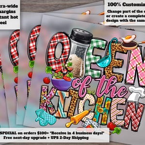 Chef Cook Kitchen Tools Design, Love Cooking Art, Ready to Press Heat Transfer, DTF, Queen of the Kitchen.