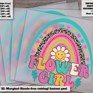 Flower Girl Groovy Designs for Bridal Party and Bachelorette Matching Shirts | Ready to Press Heat Transfer DTF