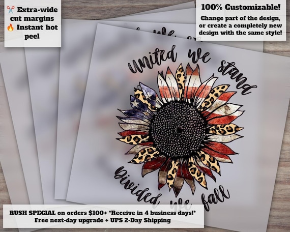 Sunflower Patriotic United We Stand - Heat Press Ready, DTF, Ideal for Transfers