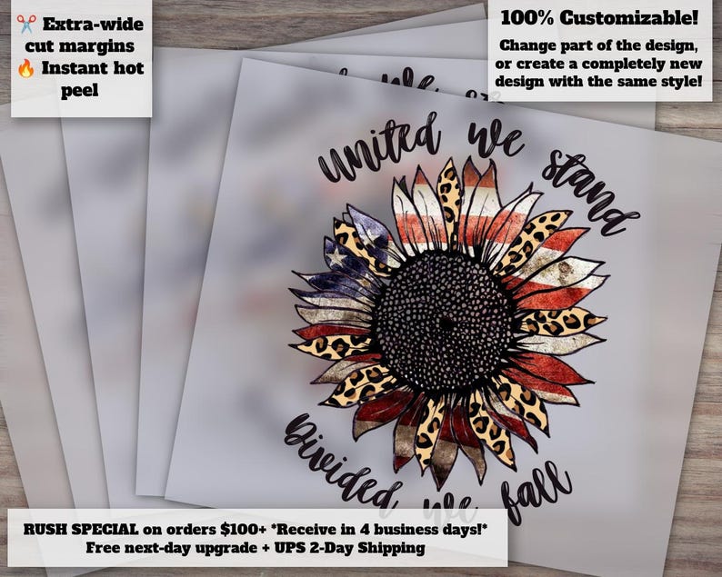 Sunflower Patriotic United We Stand - Heat Press Ready, DTF, Ideal for Transfers afbeelding 1